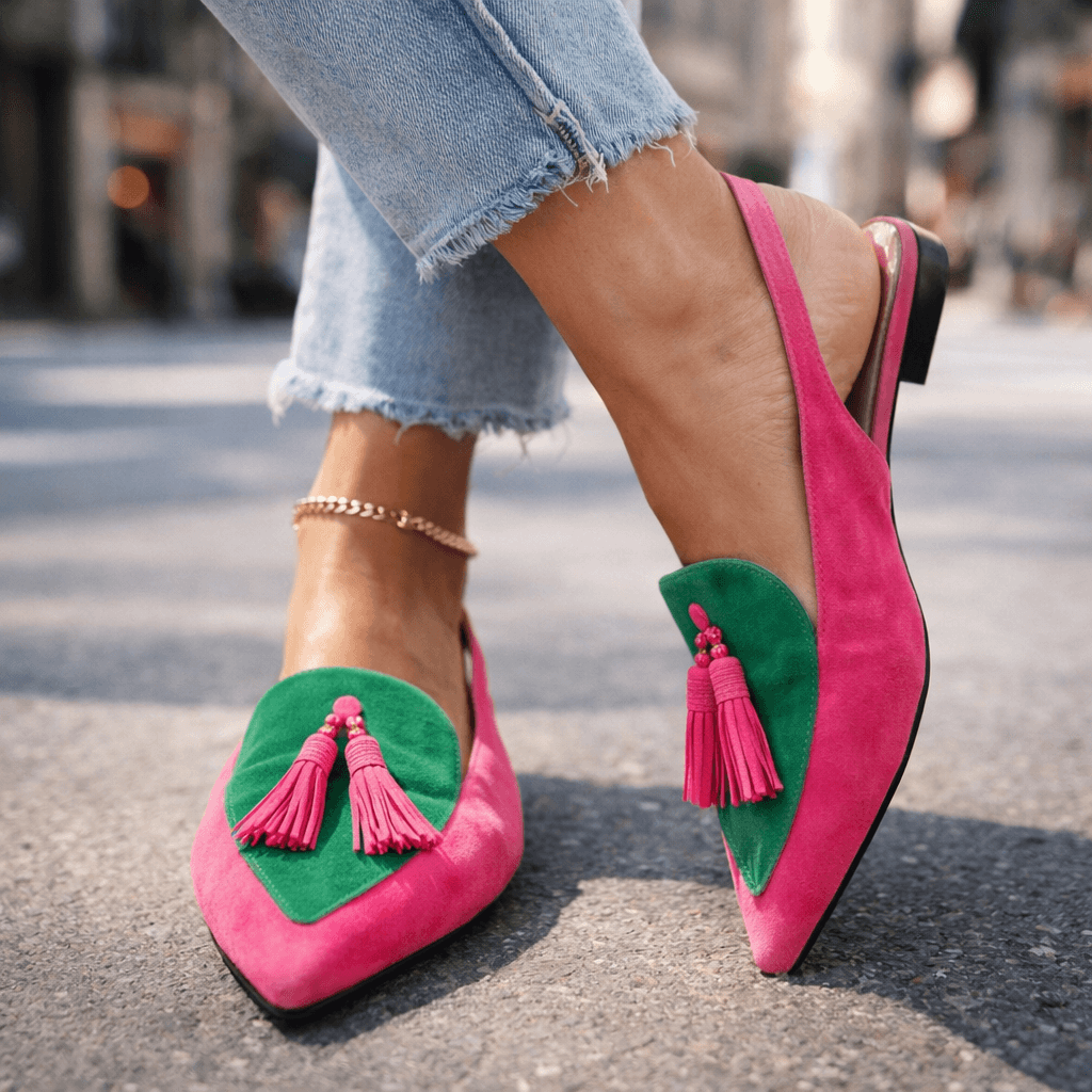 Isa - Suede Slingback Sandals with a Pointed Toe and Contrast Trim