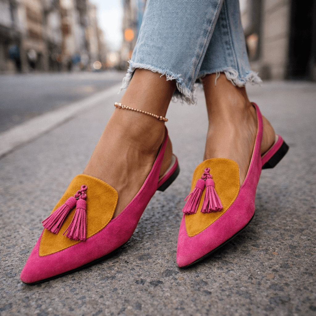 Isa - Suede Slingback Sandals with a Pointed Toe and Contrast Trim