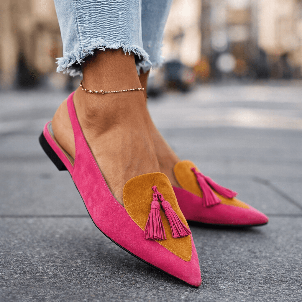 Isa - Suede Slingback Sandals with a Pointed Toe and Contrast Trim