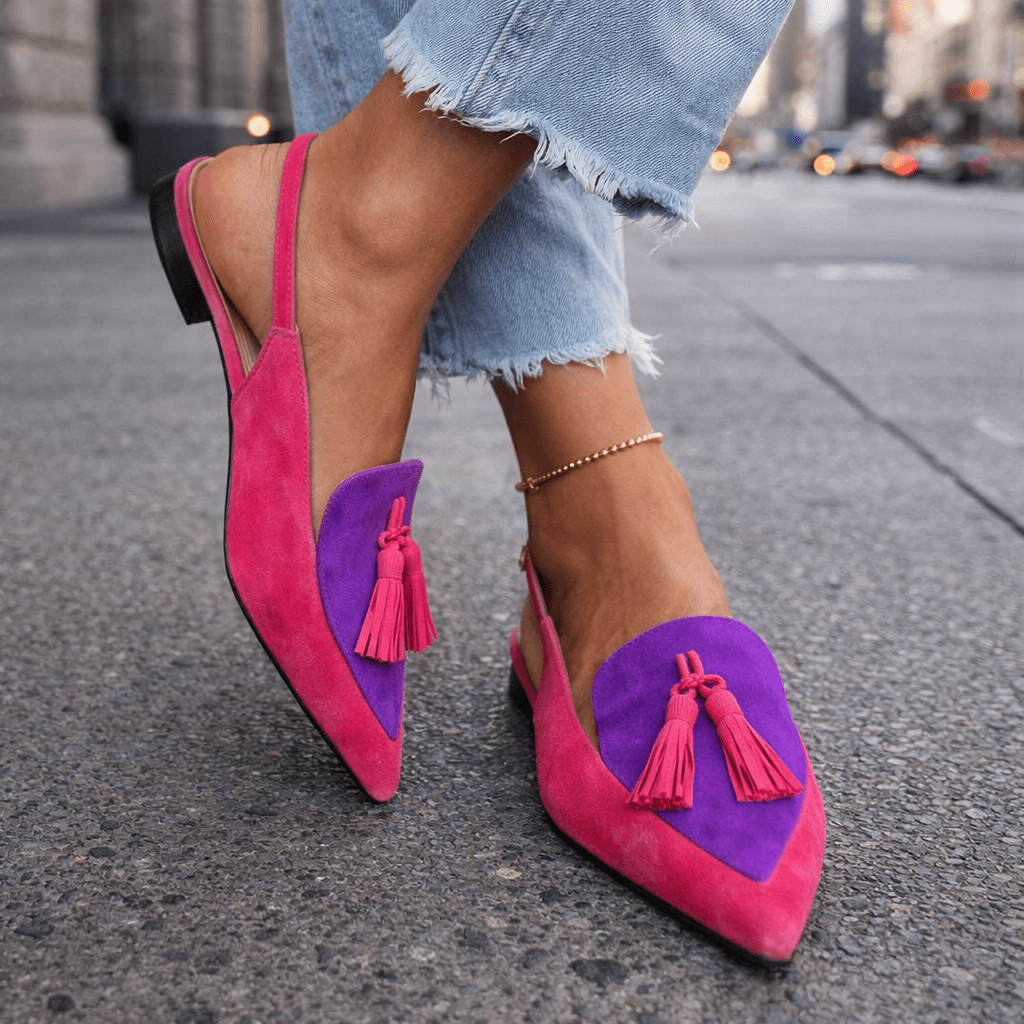 Isa - Suede Slingback Sandals with a Pointed Toe and Contrast Trim