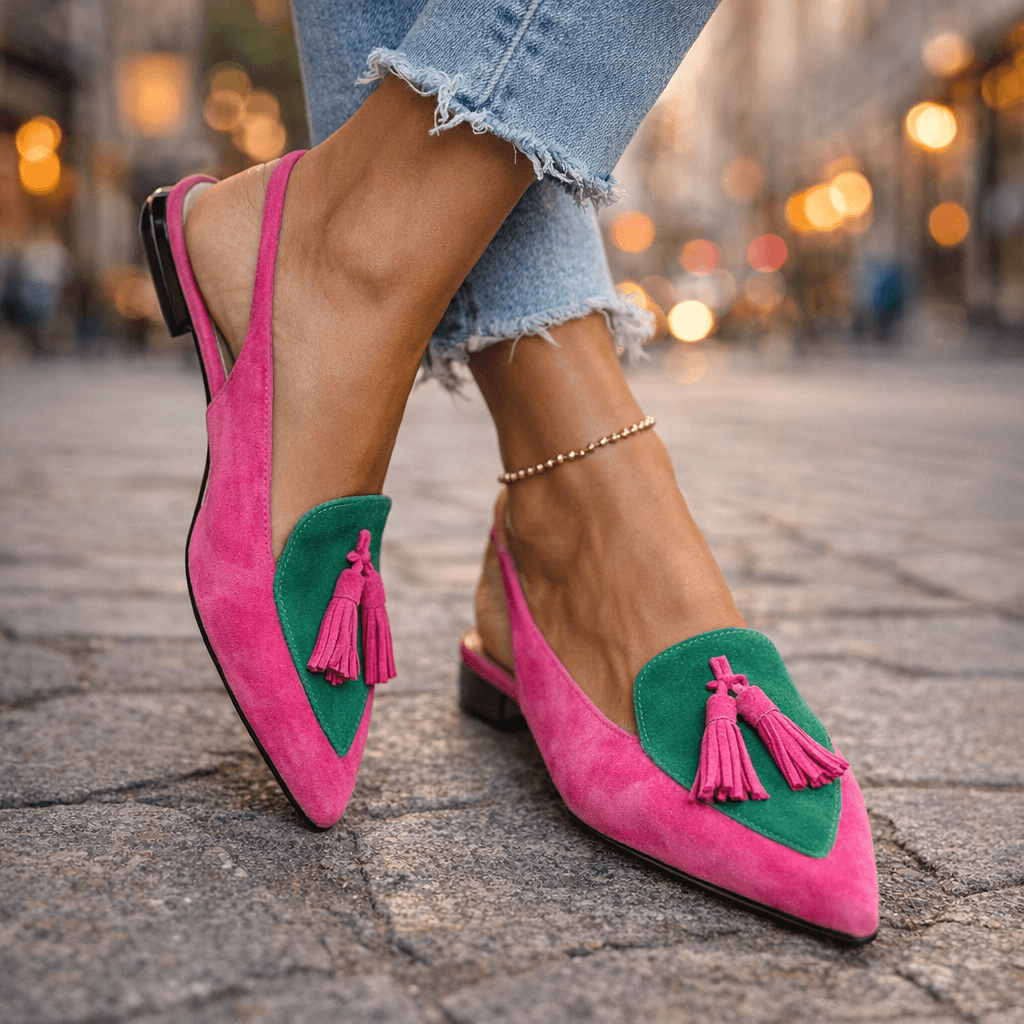 Isa - Suede Slingback Sandals with a Pointed Toe and Contrast Trim