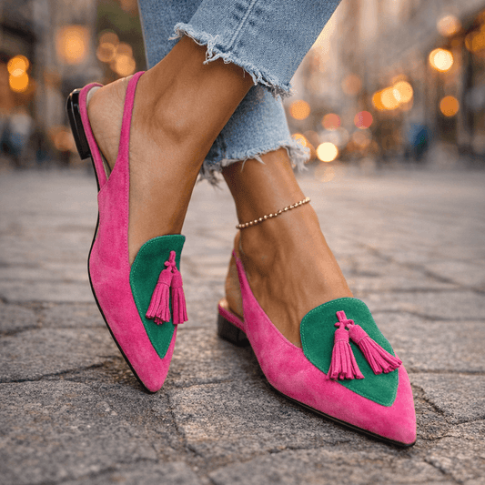 Isa - Suede Slingback Sandals with a Pointed Toe and Contrast Trim