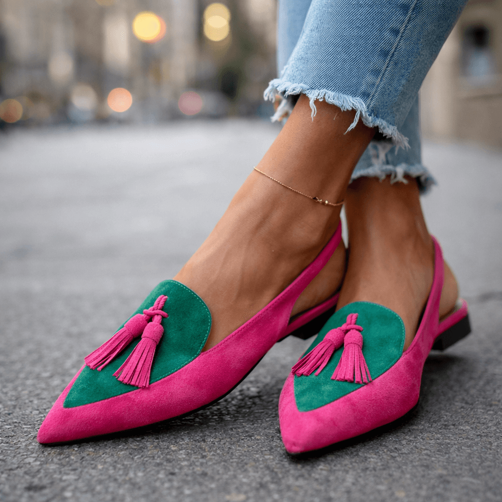 Isa - Suede Slingback Sandals with a Pointed Toe and Contrast Trim