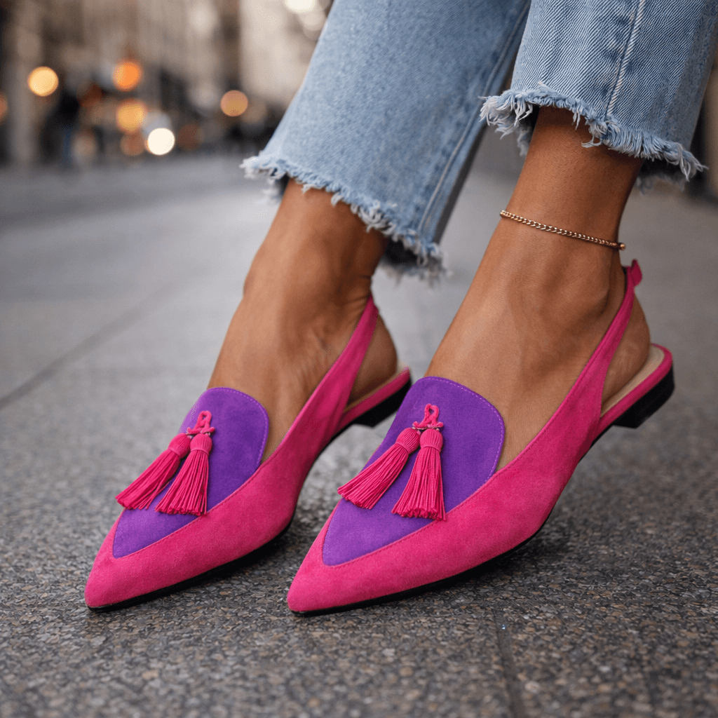 Isa - Suede Slingback Sandals with a Pointed Toe and Contrast Trim