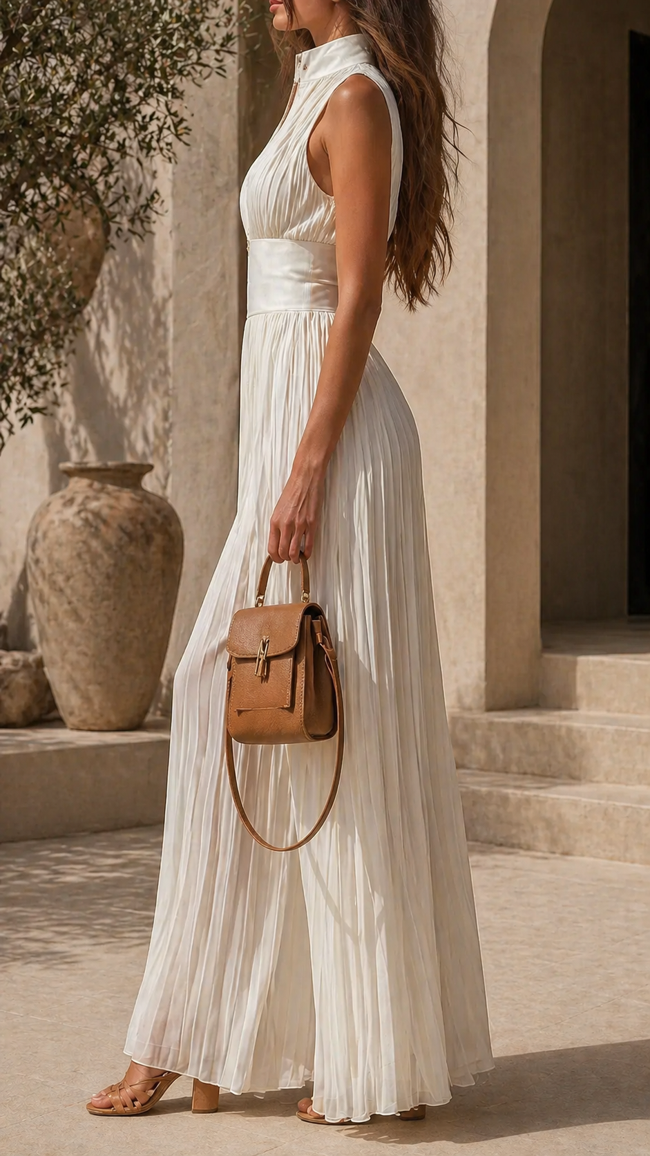 Véra-Elegant Pleated Halter Jumpsuit