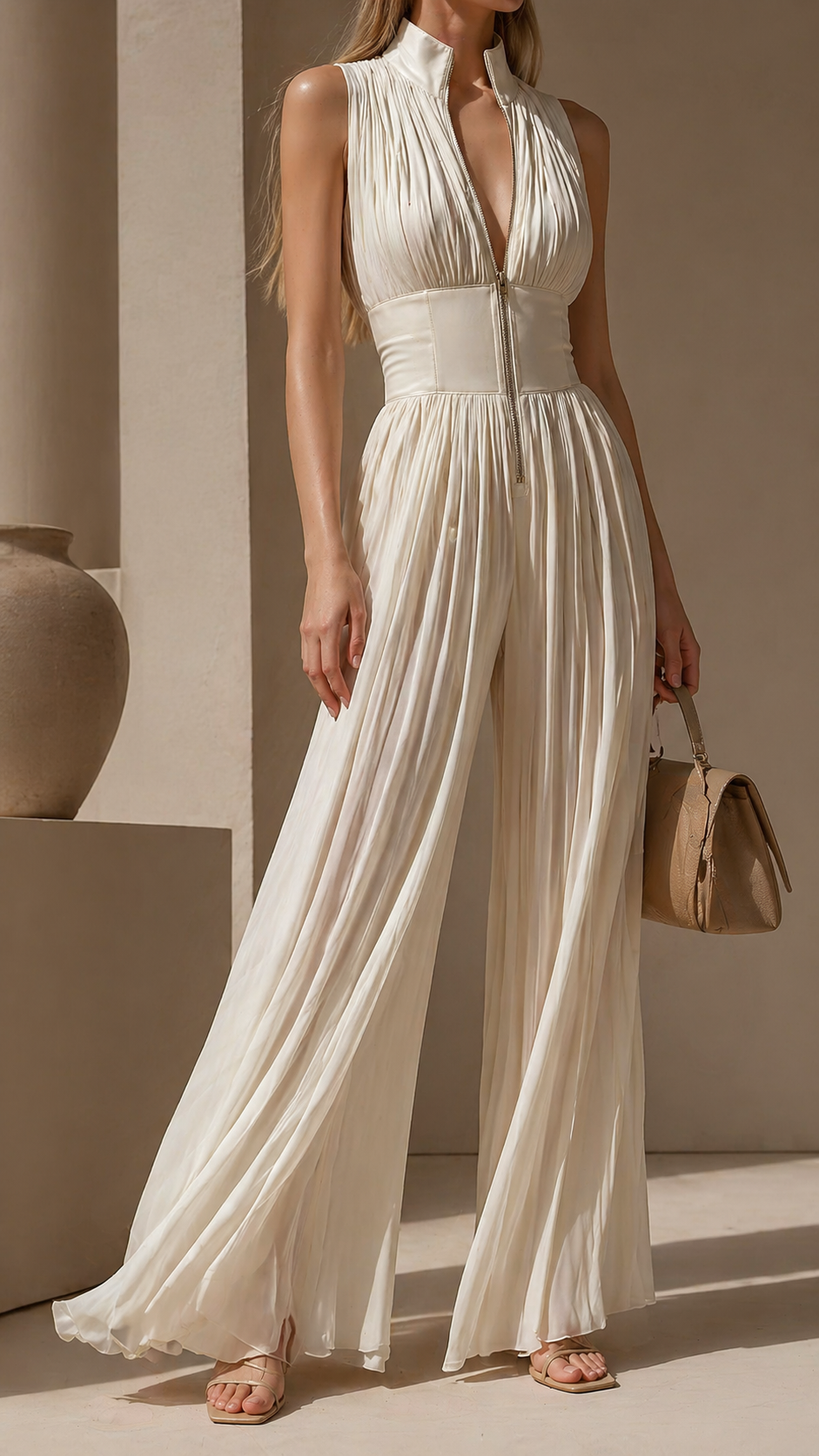 Véra-Elegant Pleated Halter Jumpsuit