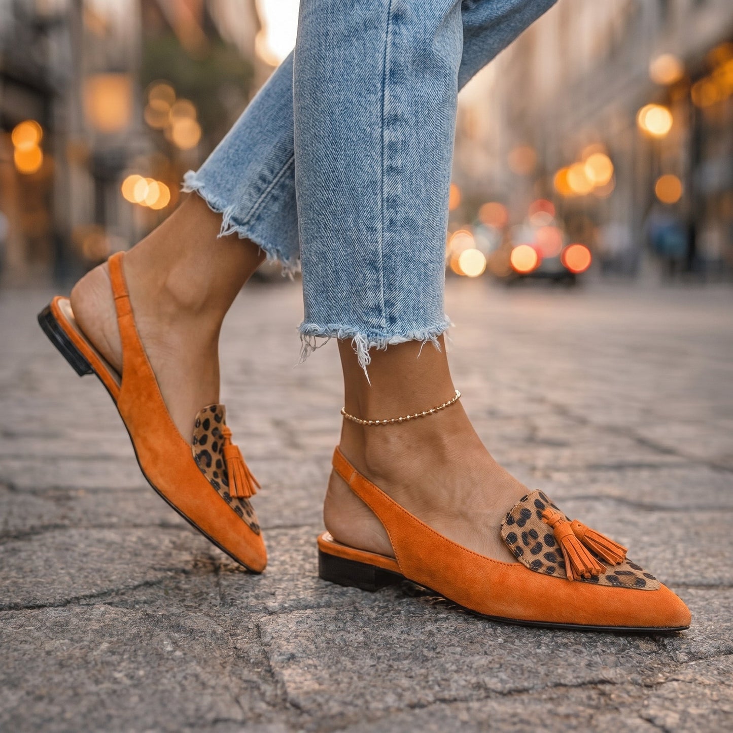 Isa - Suede Slingback Sandals with a Pointed Toe and Contrast Trim