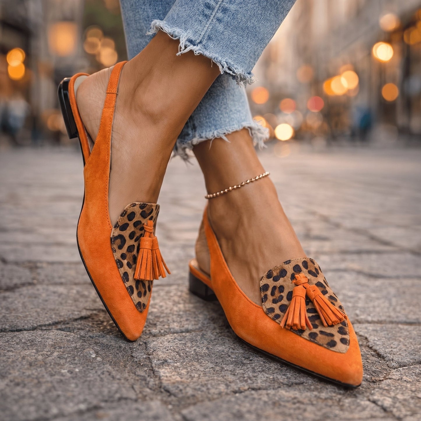 Isa - Suede Slingback Sandals with a Pointed Toe and Contrast Trim
