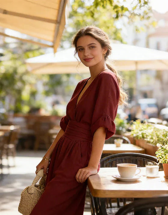 Belkis - Stylish jumpsuit with a V-neck and wide-leg pants