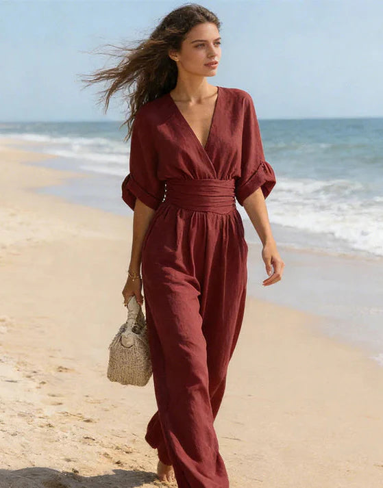 Belkis - Stylish jumpsuit with a V-neck and wide-leg pants